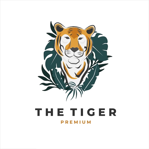 Logo-illustration eines tigers hinter einer pflanze