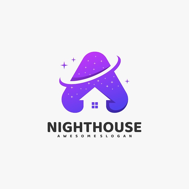 Logo illustration night house farbverlauf bunter stil.