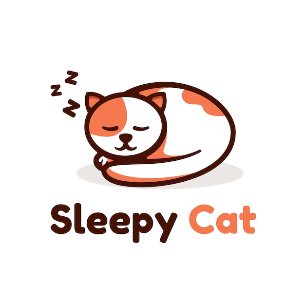 Logo illustration sleepy cat einfacher maskottchen-stil.