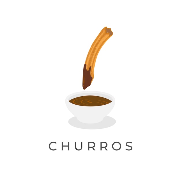 Logo-illustration von churros in schokoladensauce getaucht