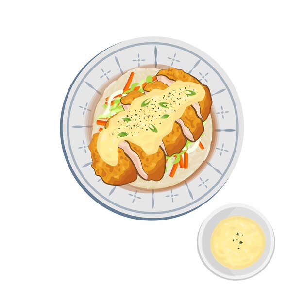 Vektor logo-illustration von japanischem essen chicken nanban mit hinzugefügter tartarsauce