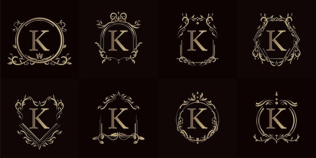 Logo Initiale K mit Luxusverzierung oder Blumenrahmen, Set Kollektion.