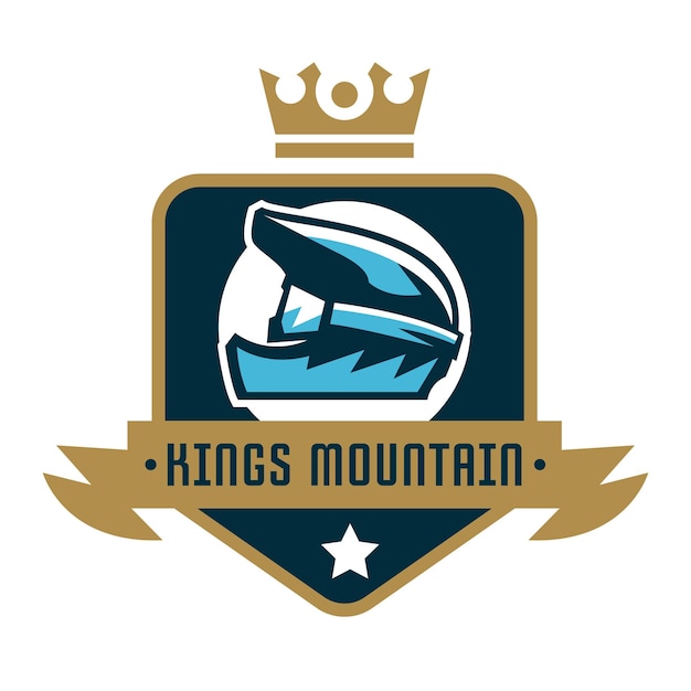 Logo Kings Mountain Crown ein Fahrradhelm Brille Downhill Extremsport Vektor-Illustration Flacher Stil