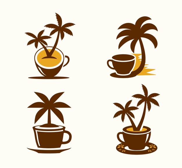 Vektor logo-kollektion für kaffeekuppen aus palmen