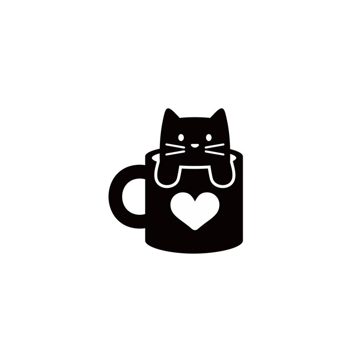 Logo mit der Silhouette einer Katze in einer Tasse