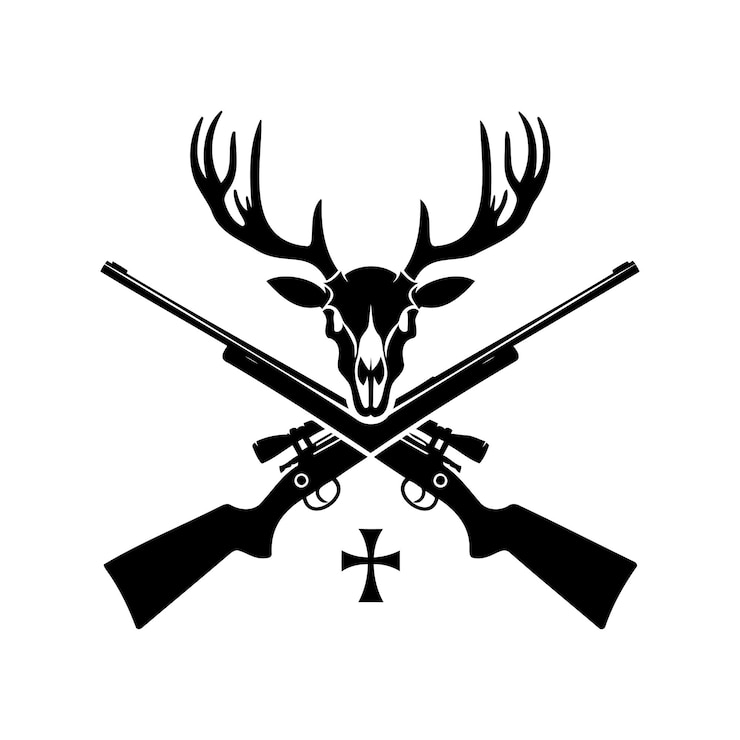 Vektor logo mit hirschkopf und illustrationen von jagdelementen