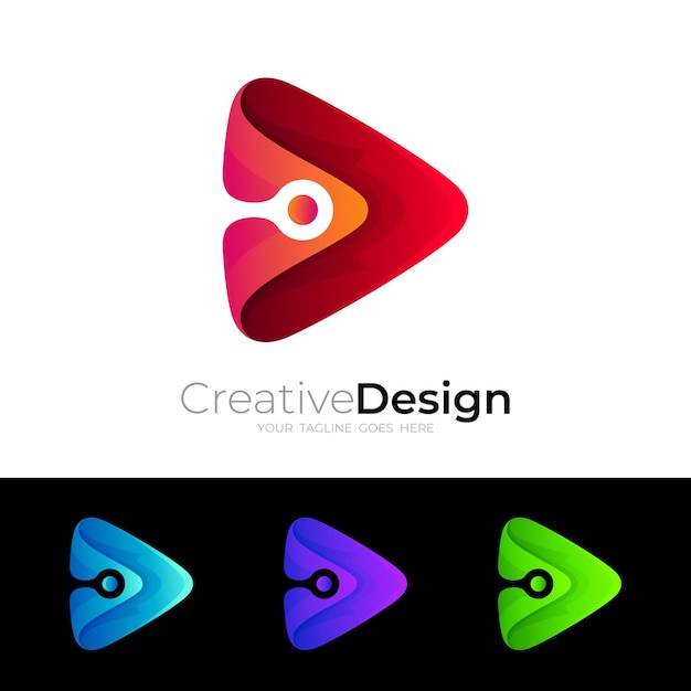 Logo mit technologiedesign spielen, bunte icons setzen set