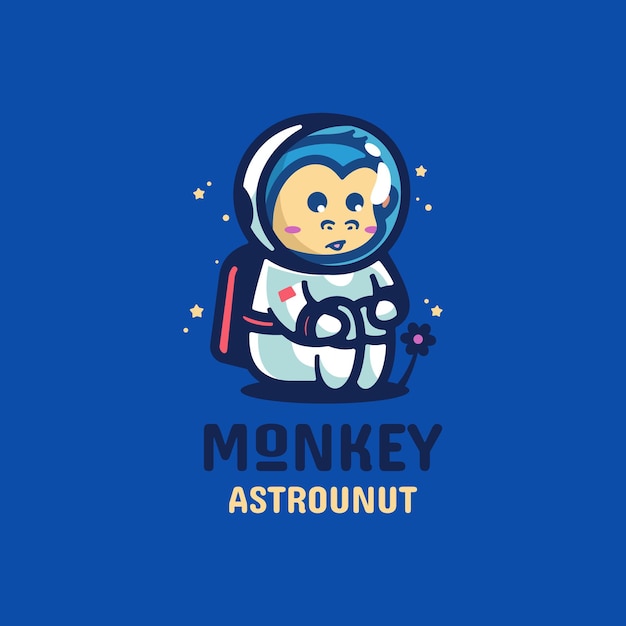 Logo monkey astronaut einfacher maskottchen-stil.
