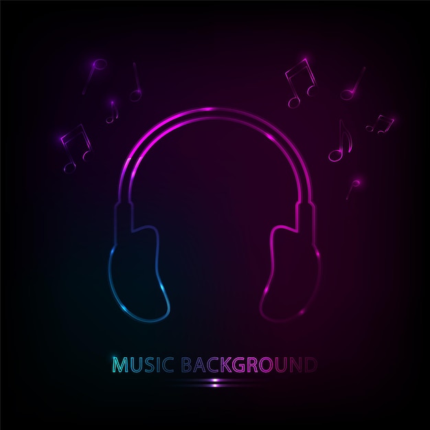 Logo-Neonlicht-Kopfhörer Musikalisches Symbol Vektor-Illustration Gestaltungselement für Soundnote