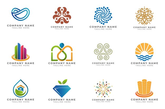 Logo-set moderne und kreative branding-ideensammlung für unternehmen.