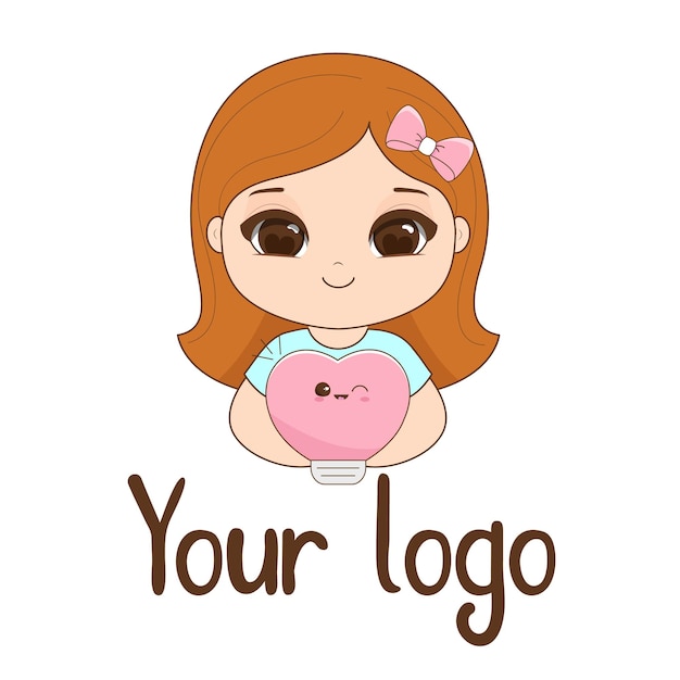 Logo süßes Mädchen Maskottchen mit Lampe Idee Vektor Illustration
