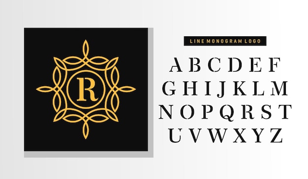 Logo-vorlage mit goldenem monogrammrahmen