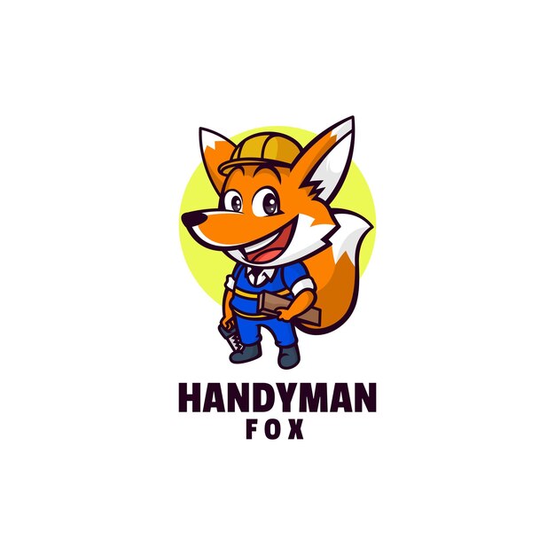 Logo-vorlage von handyman fox maskottchen cartoon-stil.