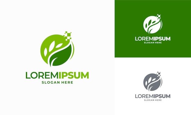 Logo-vorlagendesign für die digitale landwirtschaft, leaf tech-logodesigns, green technology-logodesigns konzeptvektor