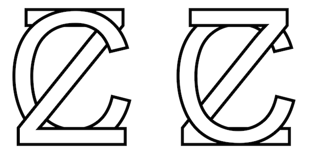 Vektor logo-zeichen zc cz symbolzeichen zwei ineinander verschlungene buchstaben z c vektorlogo zc cz erste großbuchstaben muster alphabet zc