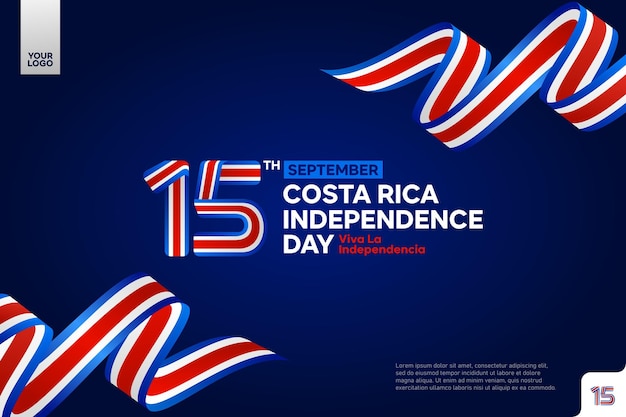 Vektor logo zum unabhängigkeitstag costa ricas am 15. september mit flaggenhintergrund