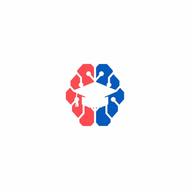 Vektor logodesign für bildungseinrichtungen und institutionen. junggesellenhut-kombinations-gehirn-logo.