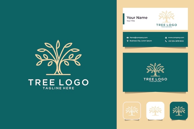 Logodesign und visitenkarte mit baumlinienkunst