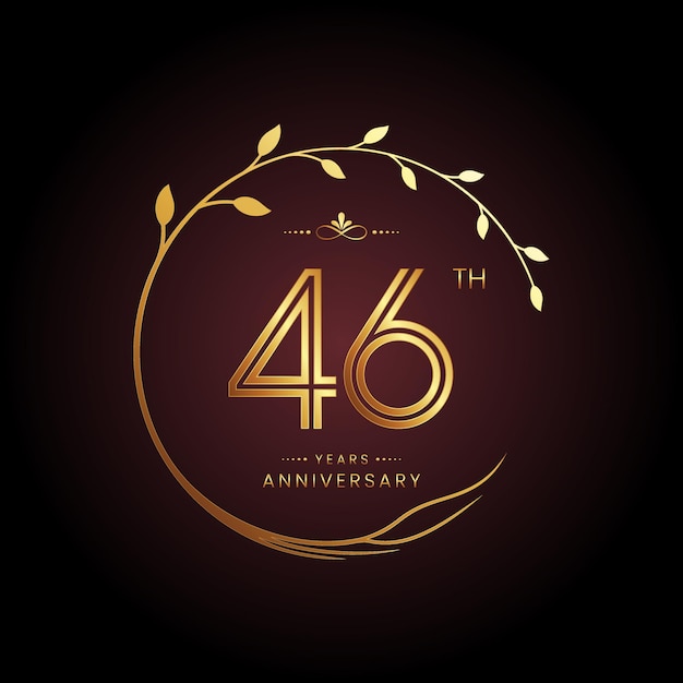 Logodesign zum 46-jährigen Jubiläum mit einer goldenen Zahl und einem kreisförmigen Baumkonzept