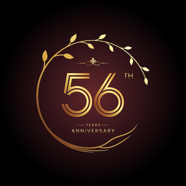 Logodesign zum 56-jährigen Jubiläum mit einer goldenen Zahl und einem kreisförmigen Baumkonzept