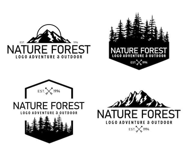 Vektor logoset berghügel minimalistische silhouette abenteuer und outdoor
