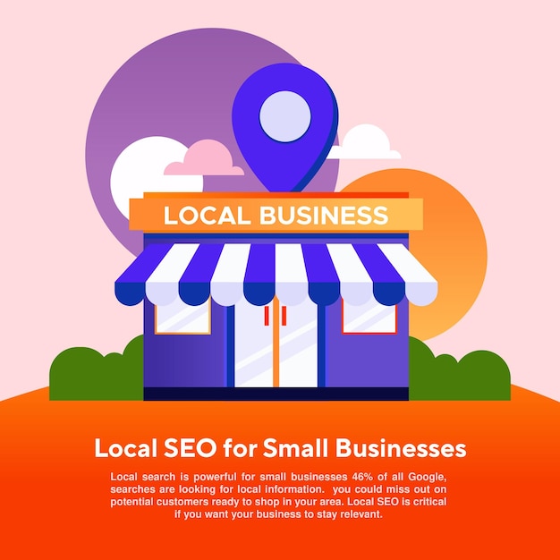 Lokales SEO für Konzeptillustration für kleine Unternehmen. Lokales Ladenmarketing.