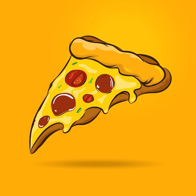 Lokalisierte realistische italienische Pizza der Karikatur mit Mahlzeittomate und -pfeffer
