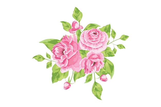 Lokalisierter rosa Rosenblumenstrauß mit weißem Hintergrund