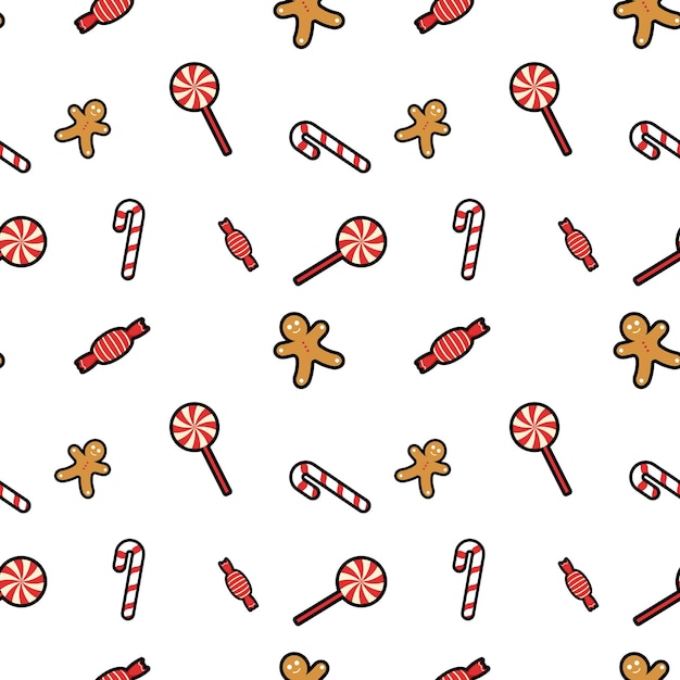 Lollipop lebkuchenmann zuckerstange süßigkeiten süßer nahtloser musterhintergrund perfekt für winterurlaub stoff giftwrap sammelalbum grußkarten designprojekte