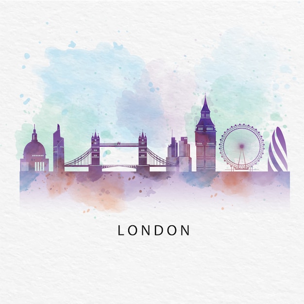 London mit weltberühmten Wahrzeichen Aquarell-Stil