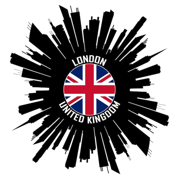 London skyline silhouette vereinigtes königreich flagge reise-souvenir-aufkleber vektor-illustration