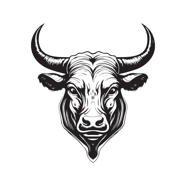 Long Horn Bull Vintage Logo Konzept schwarz-weiße Farbe handgezeichnete Illustration