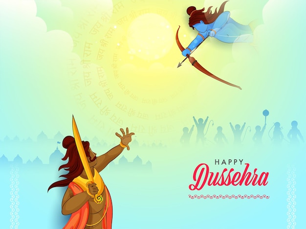 Lord rama und dämon, die anlässlich der glücklichen dussehra kämpfen.