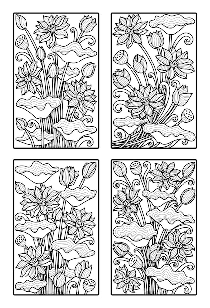 Lotus flower line art, illustrationsset, isoliert