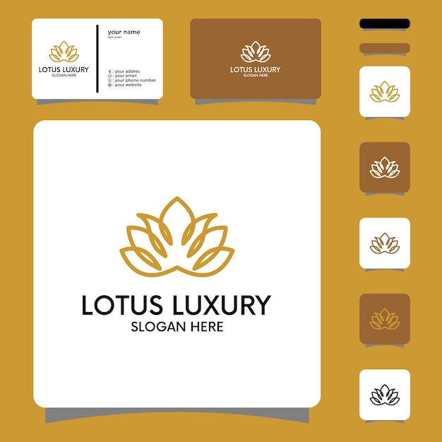 Lotus-linie mit silhouette-logo-design premium-vektor