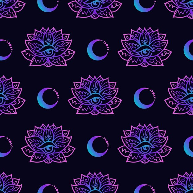 Vektor lotus mandala neon musterdesign buddhismus design yoga druck poster t-shirt textil tattoo