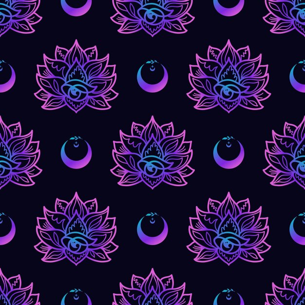 Vektor lotus mandala neon musterdesign buddhismus design yoga druck poster t-shirt textil tattoo