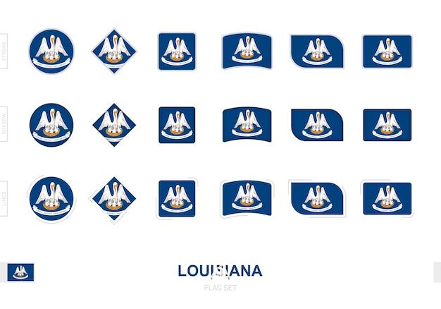 Louisiana-flaggen-set, einfache flaggen von louisiana mit drei verschiedenen effekten.