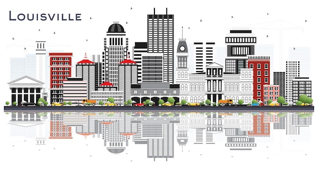 Louisville Kentucky USA Skyline der Stadt mit grauen Gebäuden und Reflexionen, isoliert auf weiss