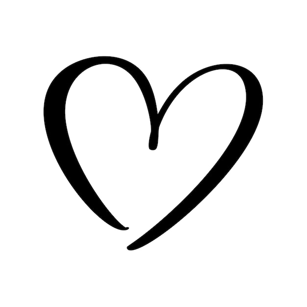Love Vector schwarzer Herzformrahmen mit Pinselmalerei-Ikonen und handgezeichnetem Valentinstagslogo