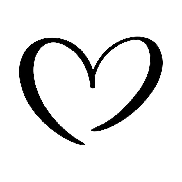 Love Vector schwarzer Herzformrahmen mit Pinselmalerei-Ikonen und handgezeichnetem Valentinstagslogo