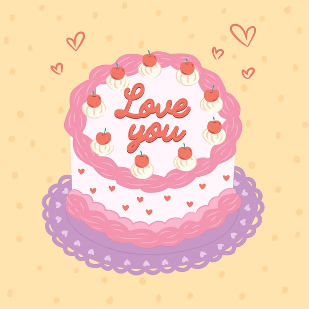 Vektor love you kuchen poster illustration für geburtstagsfeiern und partykarten