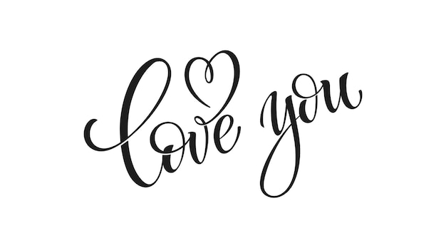 „love you“-schriftzug, handgezeichnetes wort „love you“, modernes kalligrafie-skript, liebestext-design für hochzeitseinladungen, grußkarten, flyer, vektorillustration