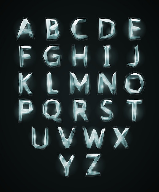 Vektor low poly cristal alphabet schriftart.