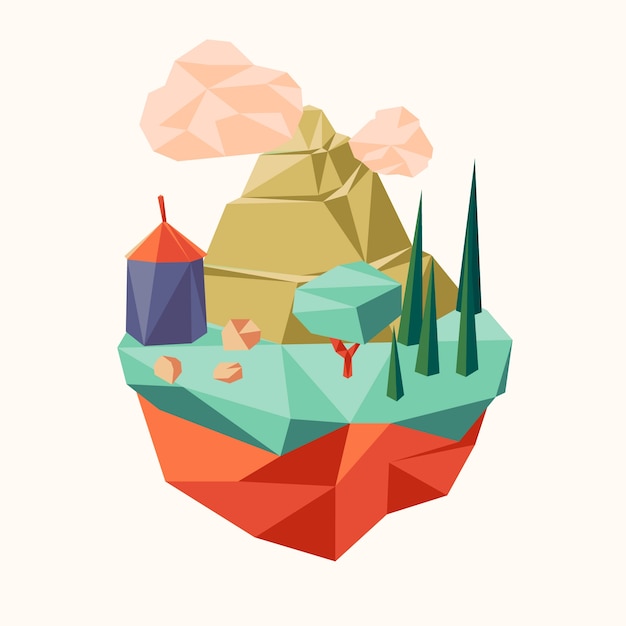 Vektor low-poly-landschaft im flachen design