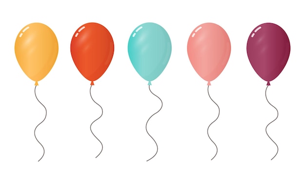 Luftballons in rosa, blau, gelb, lila und orange auf einer isolierten weißen Hintergrundillustration