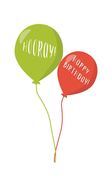 Vektor luftballons mit hurra und happy birthday worten halbflaches farbvektorobjekt