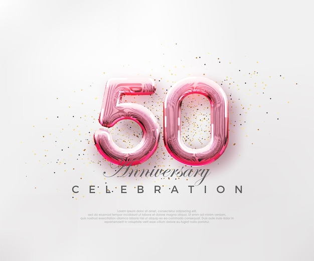 Luftballons Nummer 50 mit roten Zahlen auf hellrosa Hintergrund Premium-Vektor für Poster-Banner-Feier-Gruß