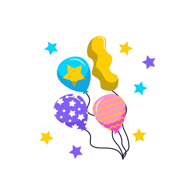 Luftballons, vektor, kawaii, geburtstag, illustration