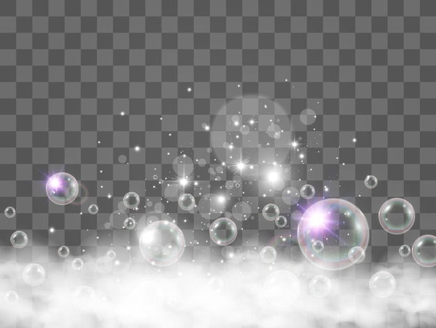 Luftblasen auf transparentem hintergrund illustration des seifenschaumvektors